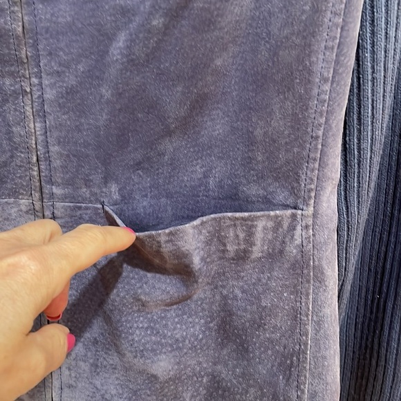 A.M.I || Genuine Leather Jacket with Knit Sleeves and Zipper Front; Size S - Picture 5 of 8